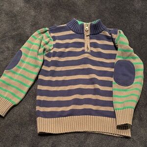 J. Khaki Navy, Tan and Green Striped Half-Zip Sweater